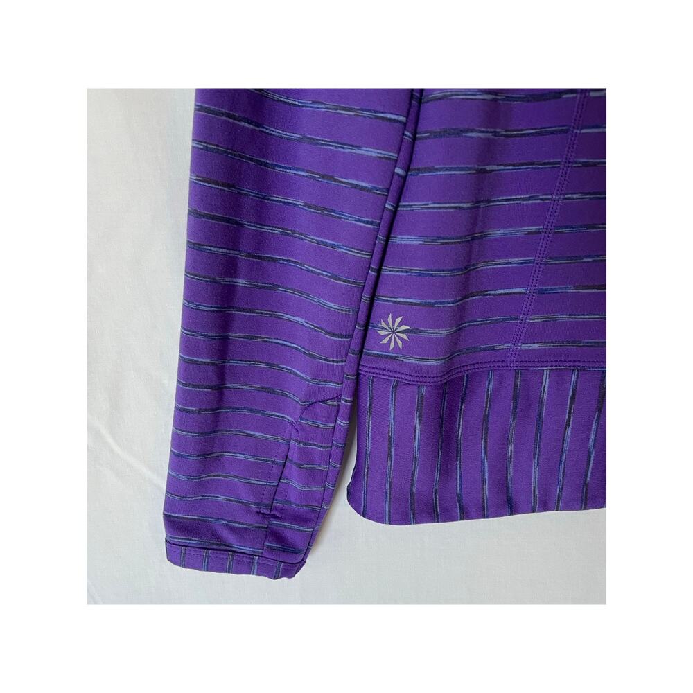 Athleta Women's M Purple Space Dye Striped Activewear Top Thumbholes Athleisure - Picture 9 of 9